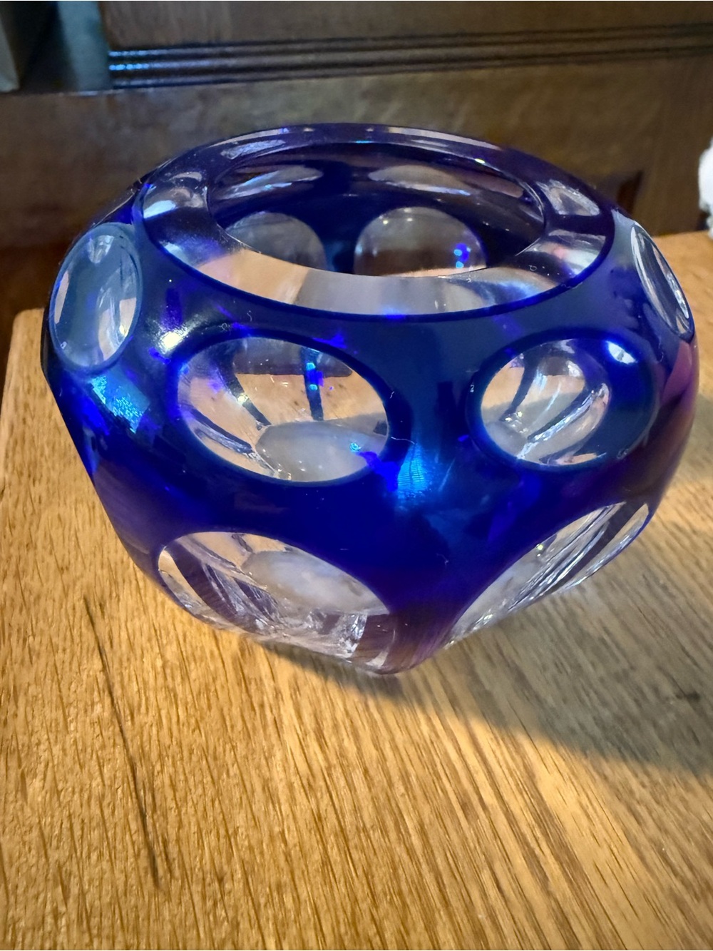 Cobalt Blue Cut-To-Clear Glass Bowl, pre-owned